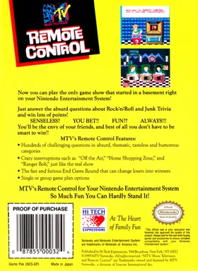 Remote Control (USA) box cover back